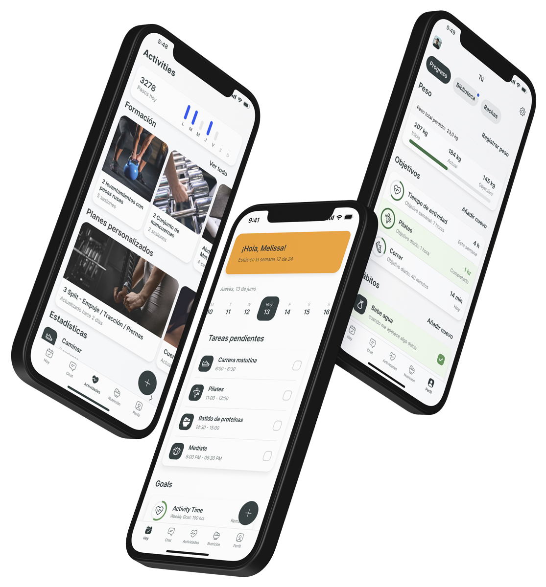 Un mockup de la app de coaching mostrando las funciones.